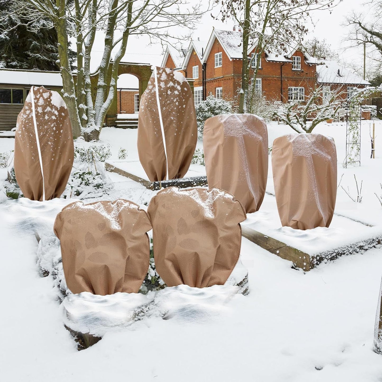 6 Pcs Plant Covers Freeze Protection Reusable Plant Protector with Zipper Frost Cloth Warm Blankets, Winter Bush Covers Freeze Protection from Cold Sun Frost Wind