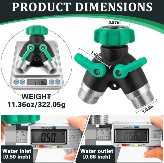 304 Stainless Steel Hose Splitter 2 Way, 3/4" GHT Garden Hose Splitter 2 Way Heavy Duty, Full Flow Garden Hose Splitters - Durable Water Spigot Splitter Y Adapter