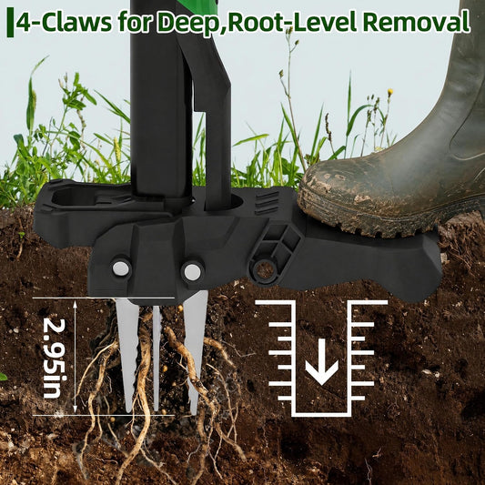 40 Inch Long Stand-Up Weed Puller Tool with 4 Claw Steel Head & Eject Mechanism – Ergonomic Long Handle Garden Weeder, Easily Remove Weeds Without Bending, Pulling, or Kneeling.