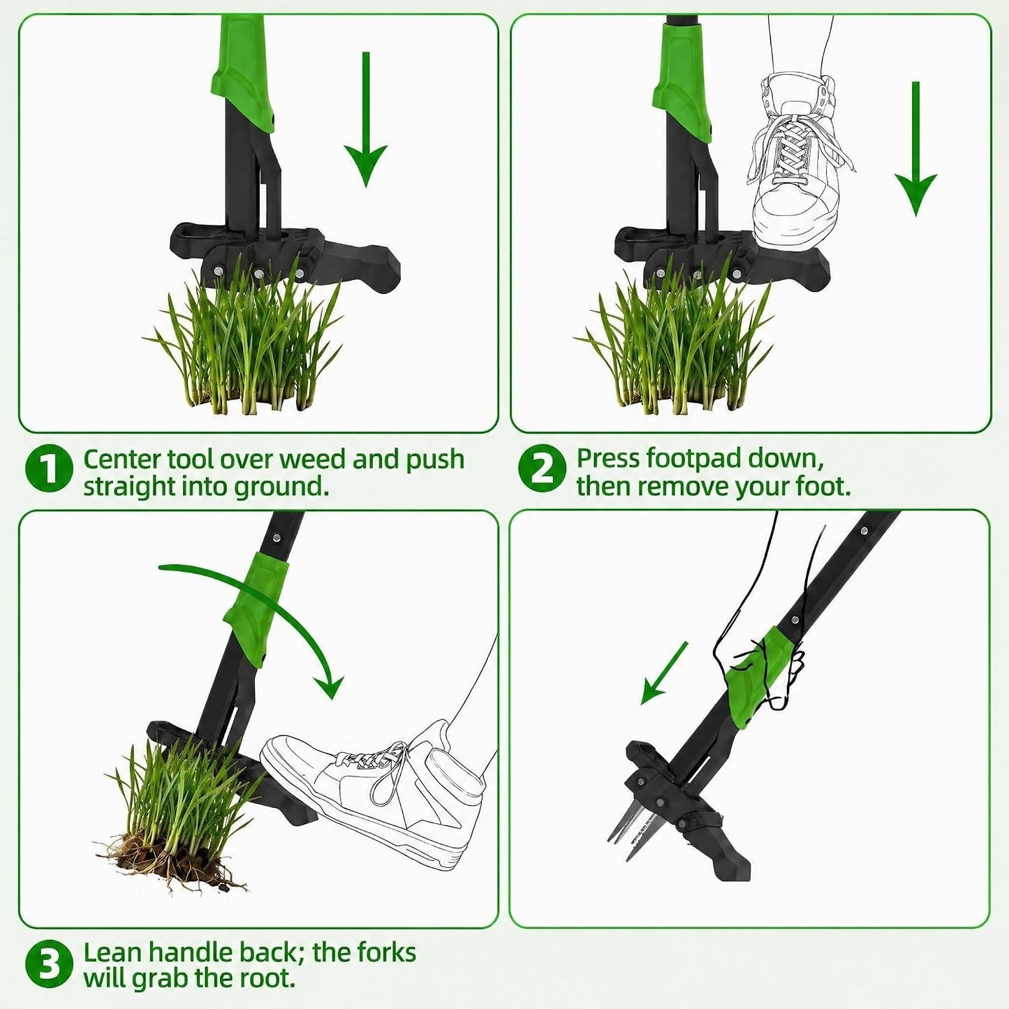 40 Inch Long Stand-Up Weed Puller Tool with 4 Claw Steel Head & Eject Mechanism – Ergonomic Long Handle Garden Weeder, Easily Remove Weeds Without Bending, Pulling, or Kneeling.