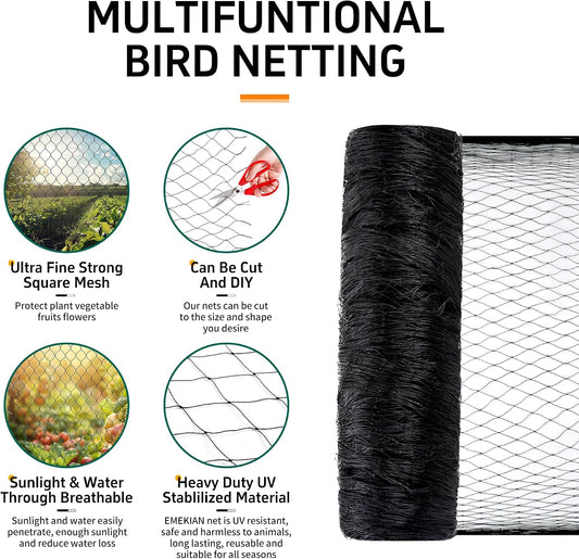 Garden Netting, 25' x 25' Heavy Duty Bird Netting Deer Fence Net, 1" Mesh Poultry Netting for Chicken Coop, Run & Garden, Protect Fruit Trees, Vegetables from Birds, Deer, Squirrels