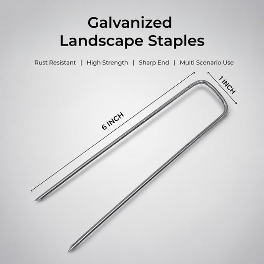 50 Pack Sturdy Garden Landscape Staples, 6 Inch Galvanized Steel Sod Pins Anti-Rust Stakes for Weed Barrier, Christmas Decorations and Landscaping Fabric.