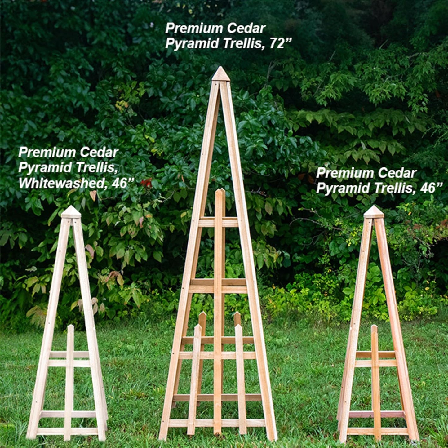 46" Whitewashed Standard Pyramid Trellis, Cedar Wood Garden Obelisk