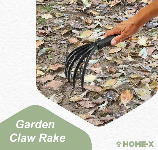Webbed Garden Claw Rake and Cultivator, Durable Gardening Tool, Handheld Claw Rake Cultivator & Tiller-Rubber Grip (Black)-10.5” L