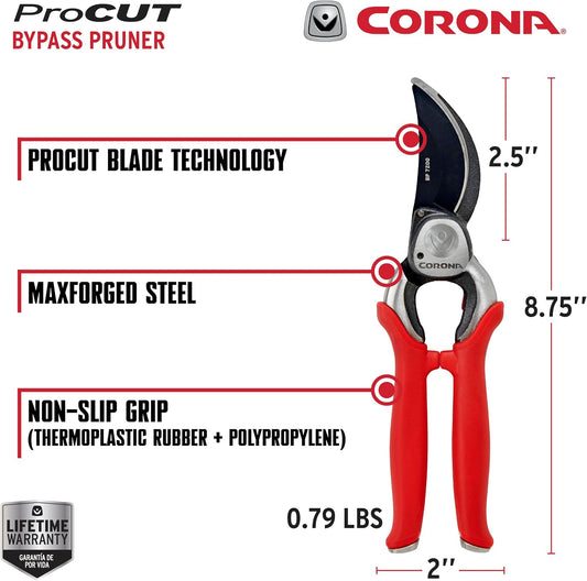 Corona BP 7200 Forged Pro Cut Bypass Hand Pruner, 1-Inch, Red