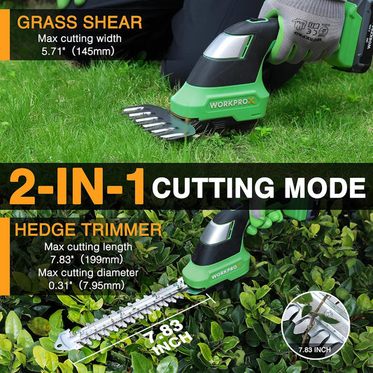 WORKPROX 20V Cordless Grass Shear & Shrubbery Trimmer, Green