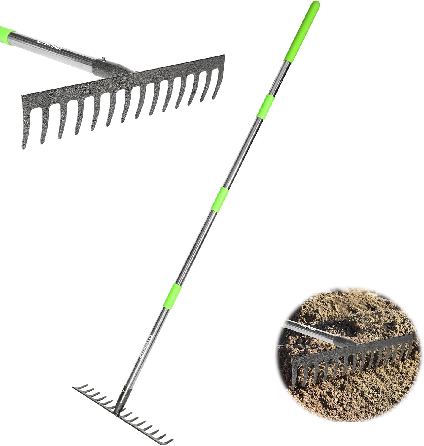 Adjustable 65 Inch Long 18 Inch Wide Garden Rake, 25 Tines Metal