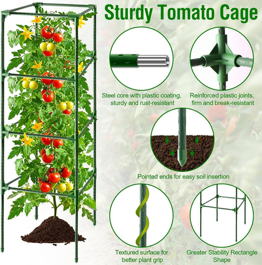 Tomato Cage, Square Tomato Trellis Plant Support Stake Cages for Garden and Pots Tall Up to 63 Inch Adjustable Cucumber Trellis for Raised Bed Outdoor Climbing Plants Vegetables Flower, 3 Pack