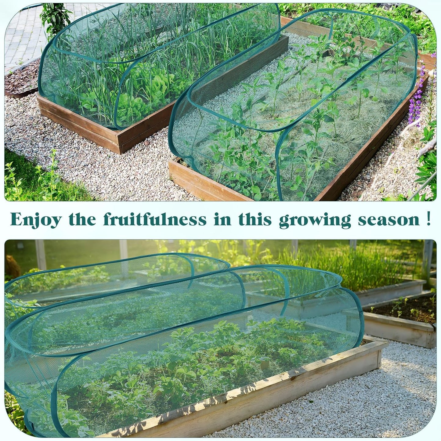 3 Pcs 45" x 20" x 18" Foldable Garden Rows Plants Cover Vegetable Mesh Plant Protector Net Cage Guard with Ground Nails for Protecting Vegetables Fruits Seedlings Flowers