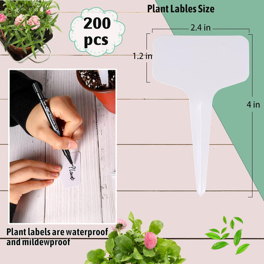 Plant Labels 200Pcs 4 Inch T-Type Tags with Permanent Marking Pen