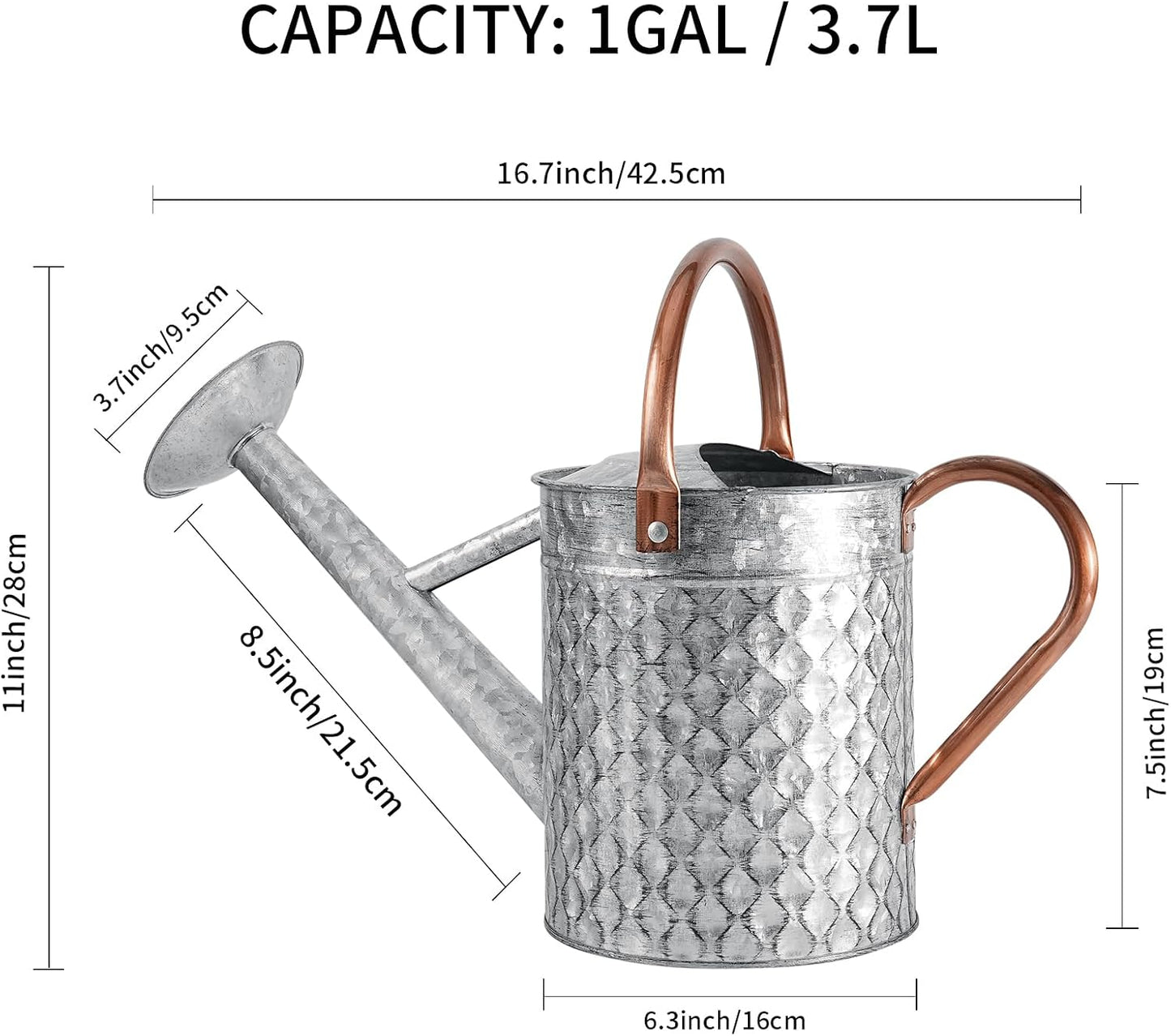 1 Gallon Metal Watering Can for Outdoor Indoor Plants, Copper Colored Watering Can with Removable Spray Spout, Ideal for Garden Watering