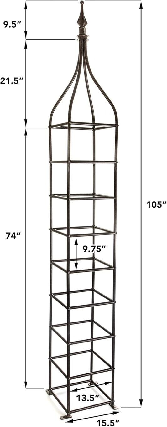 Trellis Obelisk Tall 15.5" Square x 105" H Metal Garden Decor Vertical Yard Art for Roses Climbing Plants Weather Resistant