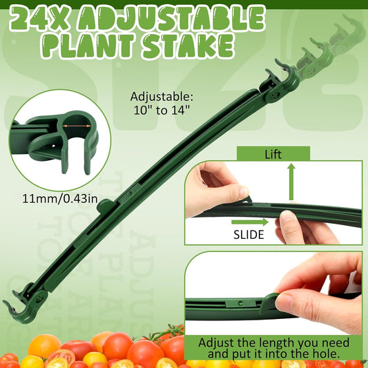 24 Pcs Garden Adjustable Stake Arms for Tomato Cage 10 to 14''