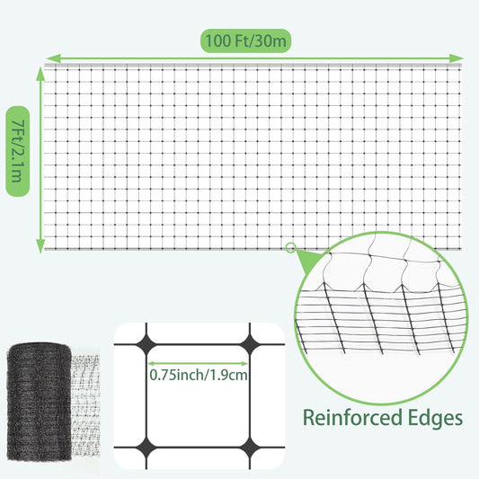 Black Bird Netting for Garden Balcony, Deer Fence Pigeon Net 7 x 100 Ft
