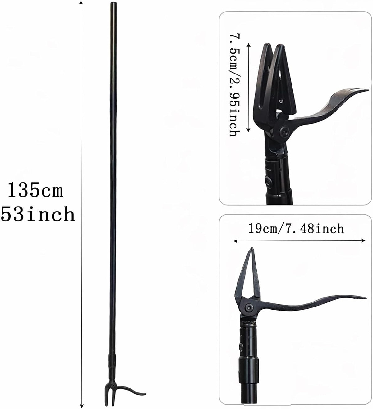 All Black Stand Up Weed Puller 53 Inch Manual Weed Remover Tool Heavy Duty Metal Long Handle Root Removal Weeder with Reinforced Claw and Three Section Steel Shaft for Garden Lawn Yard Use