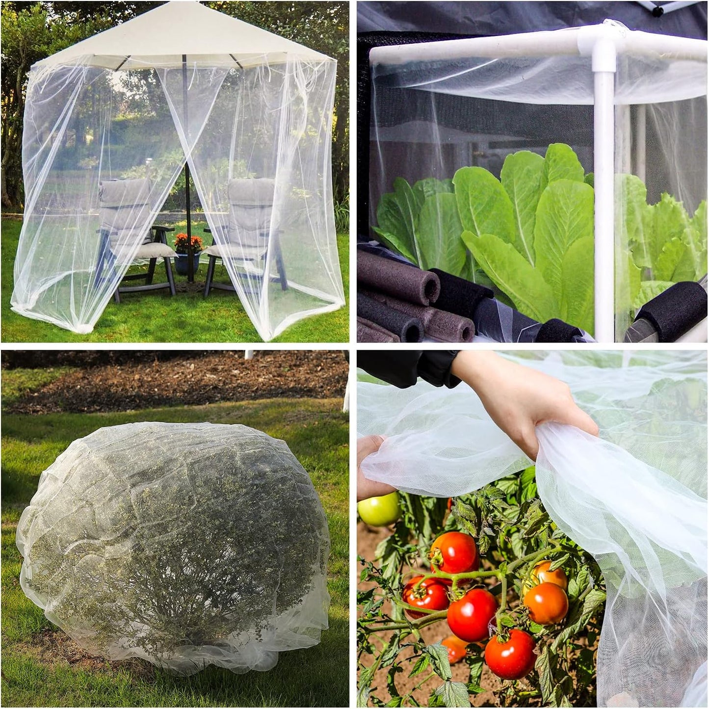 Garden Mesh Netting Kit, 10 * 30FT Ultra Fine Plant Netting Covers with 6 Pcs Garden Hoops & 18 Clips, Row Cover Net Protection for Tree Fruit Barrier Vegetable Fruits Flowers Shrubs Plant Covers Net