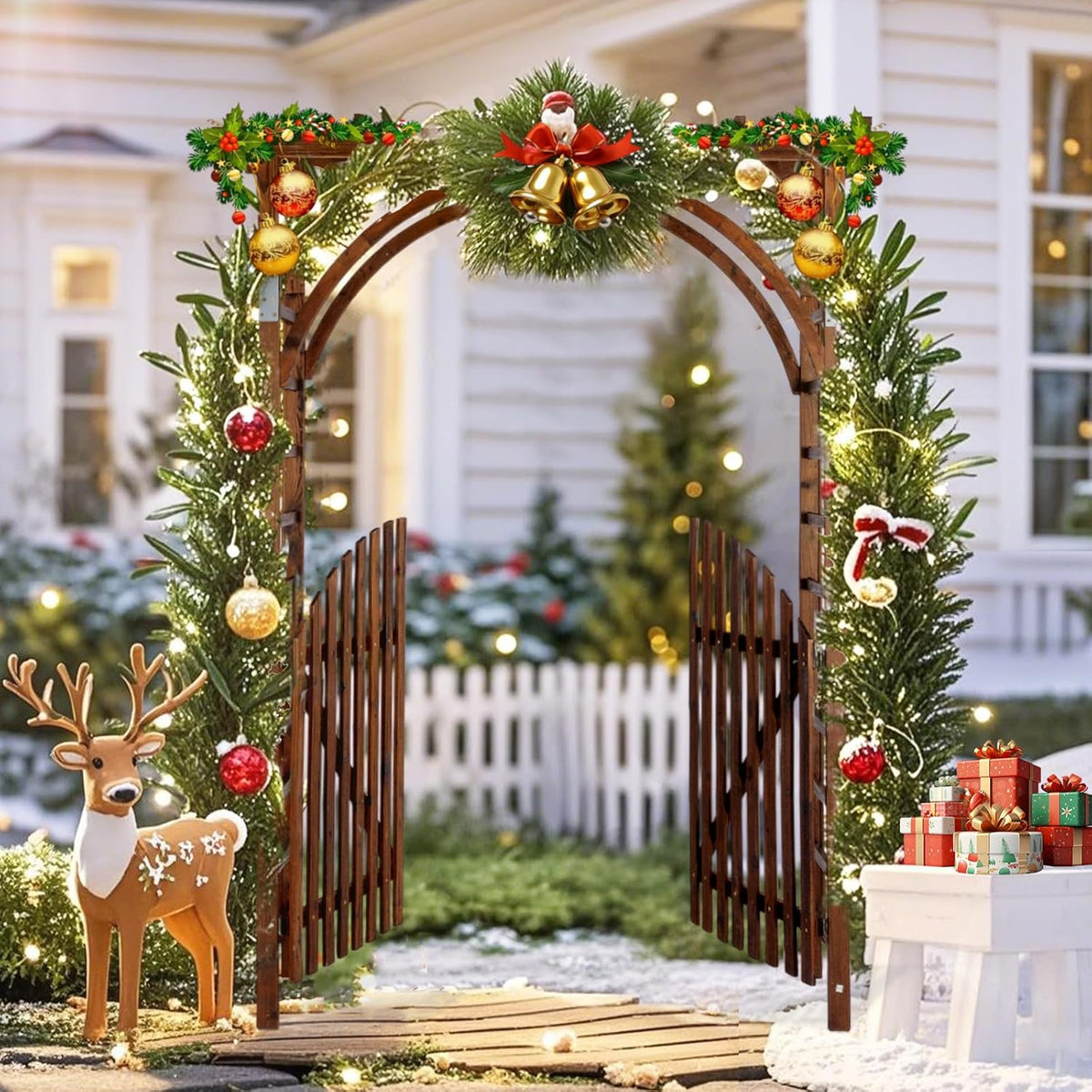 85in Wooden Arbor Garden Arch, Wedding Arch for Ceremony, Wood Trellis for Plant Climbing, Christmas Decor Pergola for Garden Backyard, Lawn