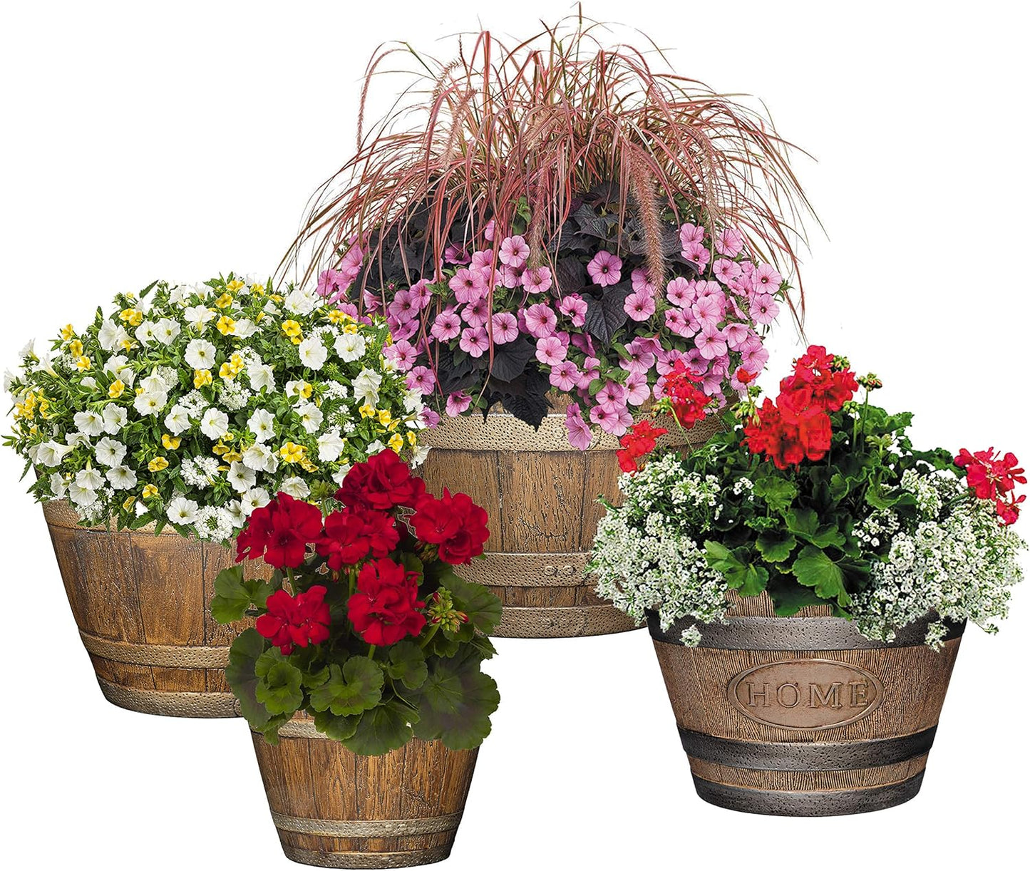 Classic Home and Garden Outdoor Whiskey Resin Flower Pot Barrel Planter, Walnut Brown, 15"