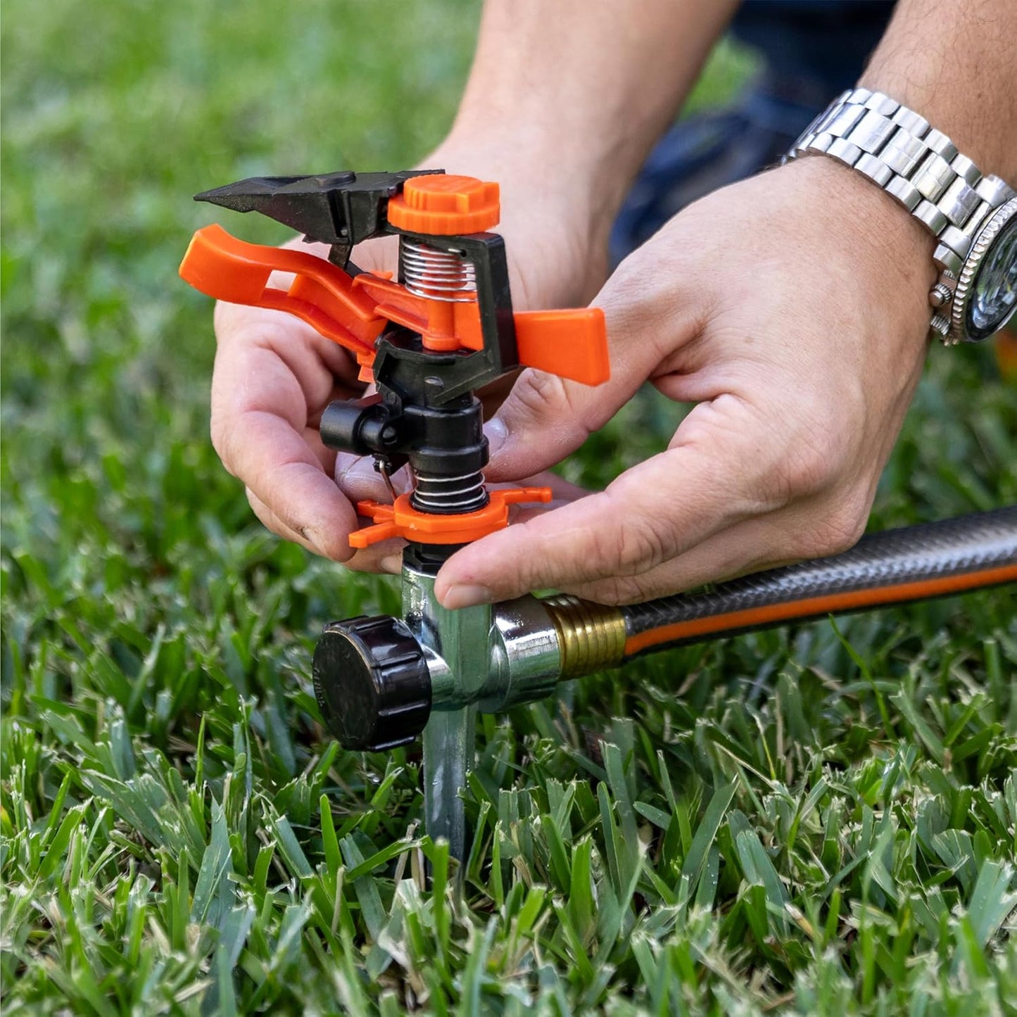 Black + Decker® Impulse Sprinkler – Up to 5,027 Sq. Ft. Coverage, Adjustable Spray, Secure Spike Base BXWNBB57395
