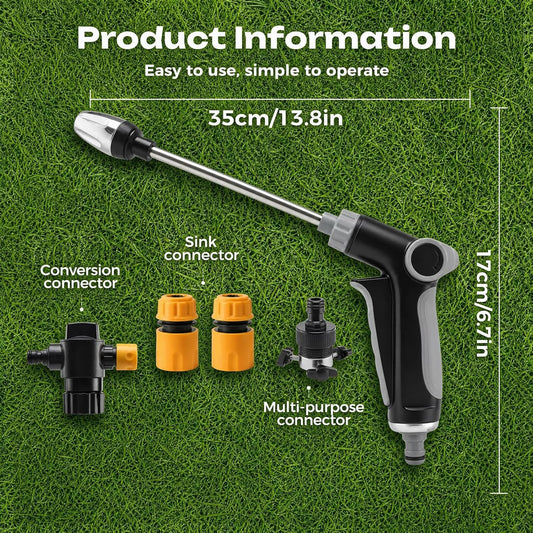 Pressure Washer Wand, High Pressure Hose Nozzle 3 Spray Patterns, 360° Rotating Heavy Duty Cleaning Gun for Garden Hose, Outdoor Cleaning for Car, Patio, Siding (Gun+Connector Pot + 3 connectors)