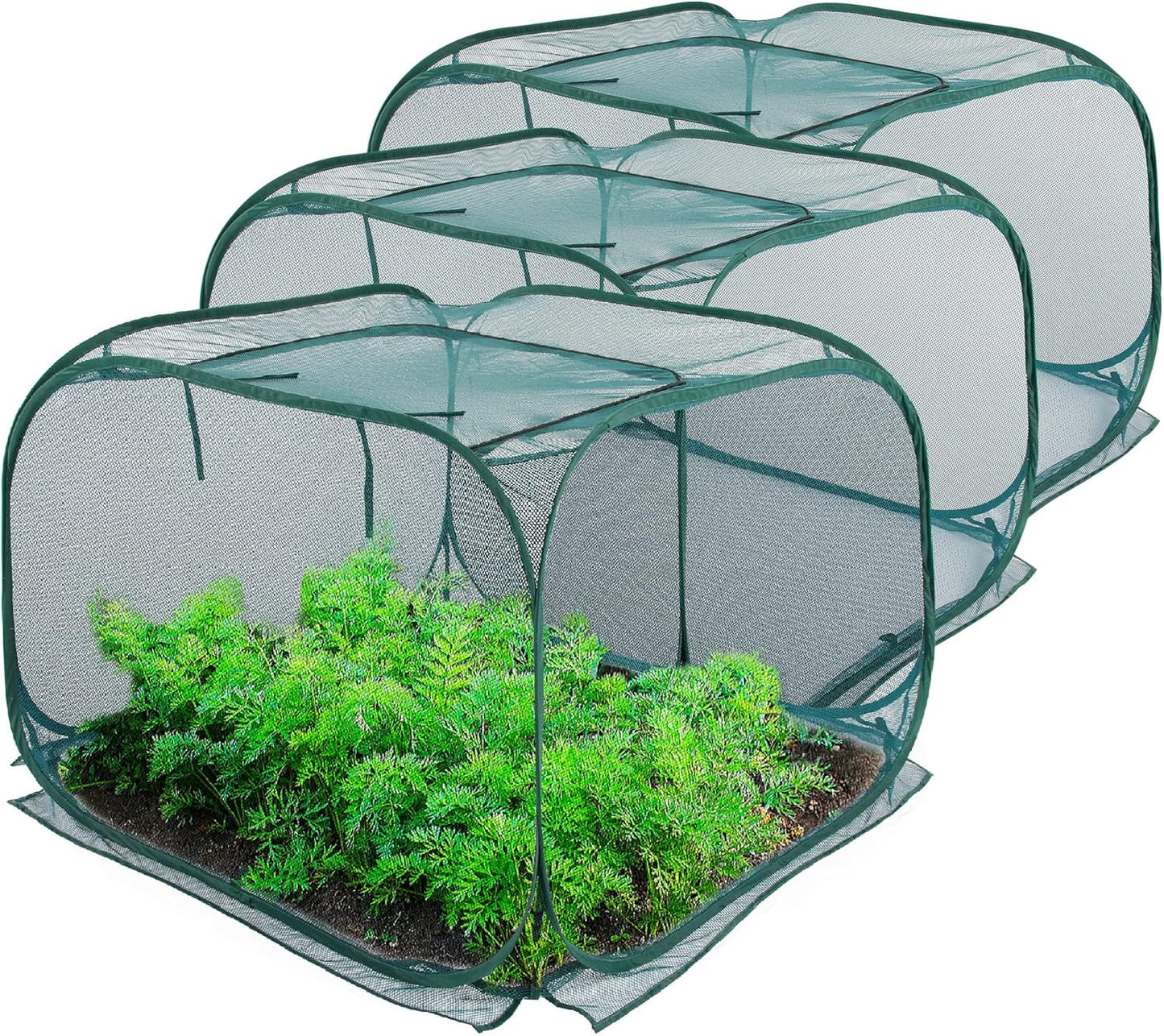 ANC POP Pop Up Mesh Plant Cover,40'' x 40'' x 30'' Plant Protector for Raised Garden & Flower Bed, Net Cage Plant Guard for Fruits, Vegetables, Seedlings and Herbs, 8 Ground Stakes for Fixing
