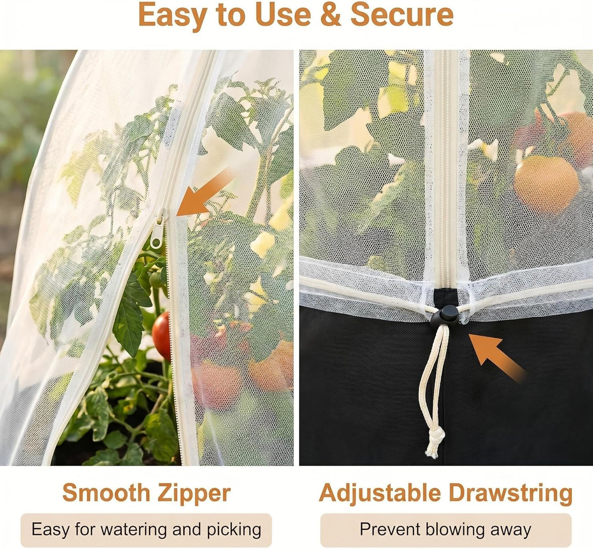 2 Pcs Garden Bird Netting Cover for Round Tomato Cage, 59" x 18" Tomato Trellis Insect Barrier Protection Mesh, Plant Cage Garden Net Cover with Zipper for Vertical Climbing Plants Vegetables Fruits