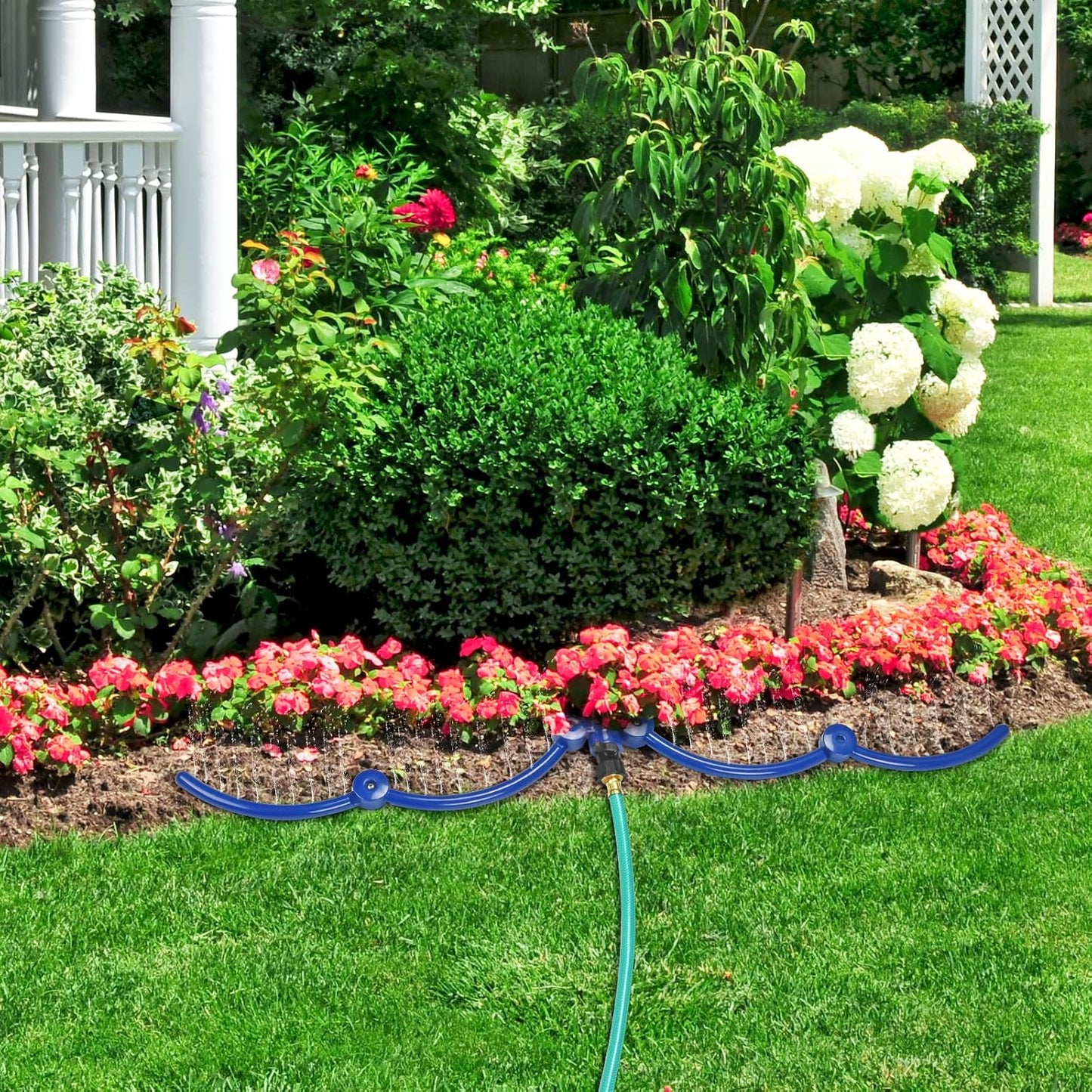 ZZM 360°Tree Water System Tree Watering Ring Circle Sprinkler and Irrigation System Targeted Water with Y Hose Splitter for New Tree Outdoor Plants Raised Garden Beds Shrubs (Small)