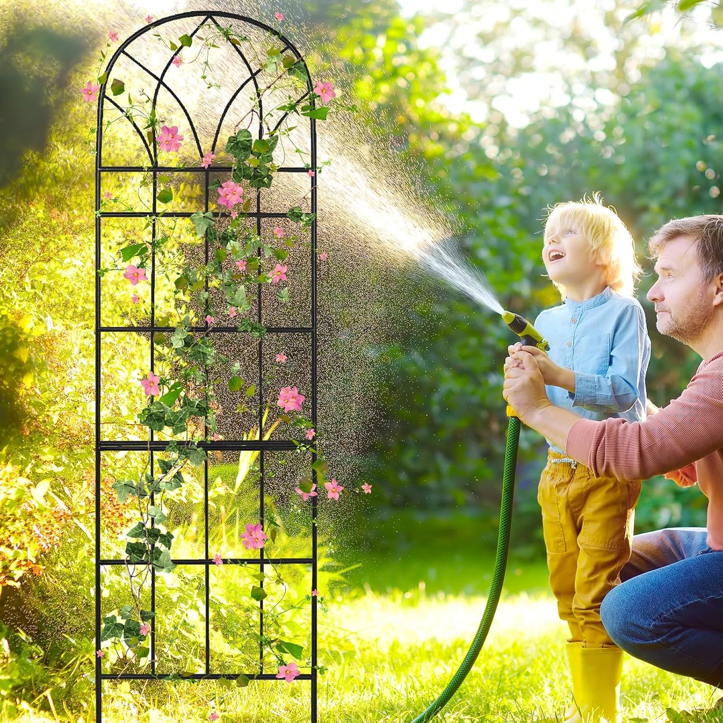 62"x15" Metal Garden Trellis, Black, Durable Powder-Coated, 2 Pack