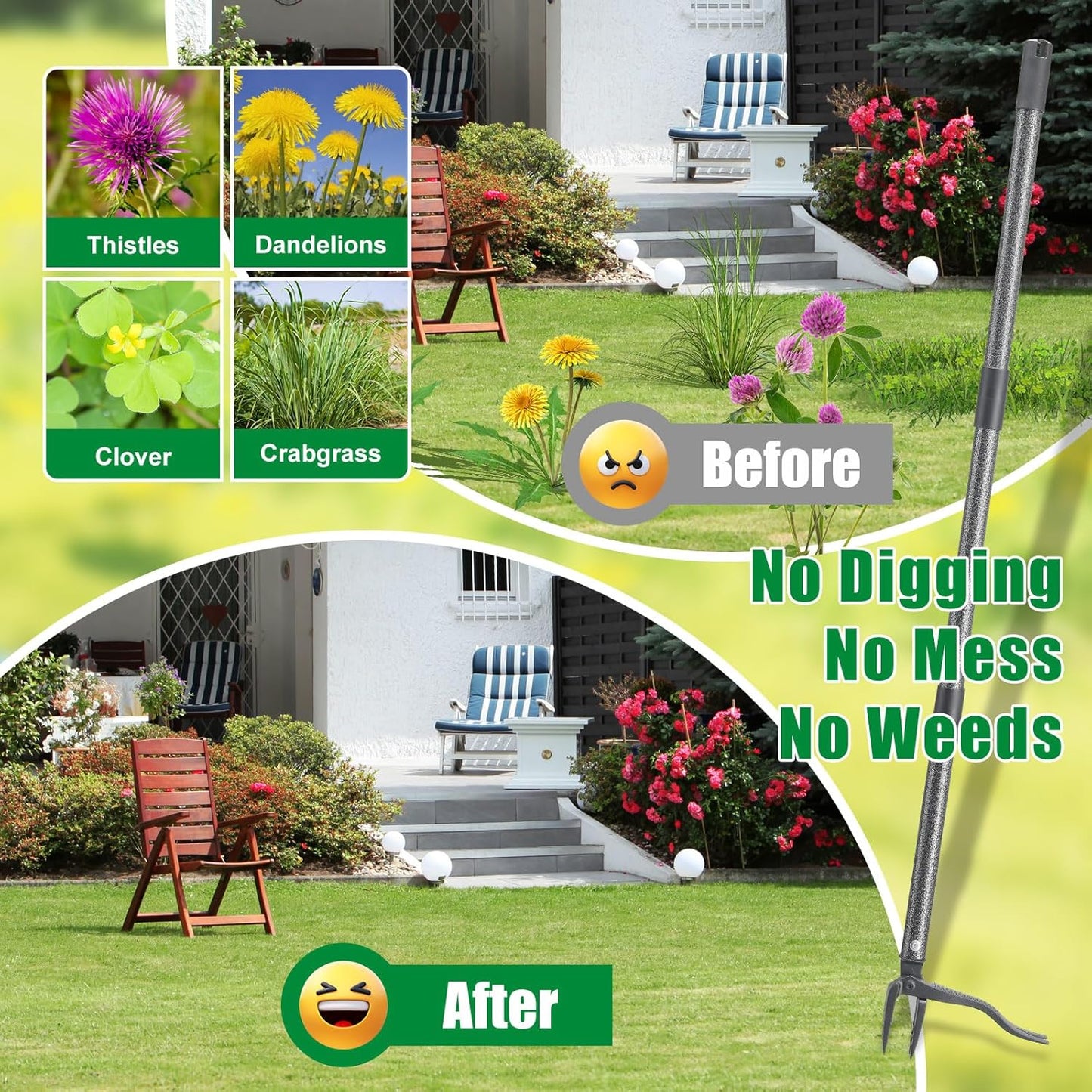 Weed Puller Tool, Stand Up Manual Weeder, Heavy Duty Garden Weeding Tool with 60 inch Long Handle,4 Claw Steel Head, Uprooting Dandelion Removal Gardening Tools for Lawn Grass Grabber