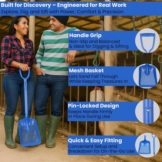 Sand Sifter for the Beach - Sifting Shovel for Shells, Shark Teeth & Sea Glass, Durable Plastic Scoop for Beachcombing and Treasure Hunting, Shell Scooper for Beach