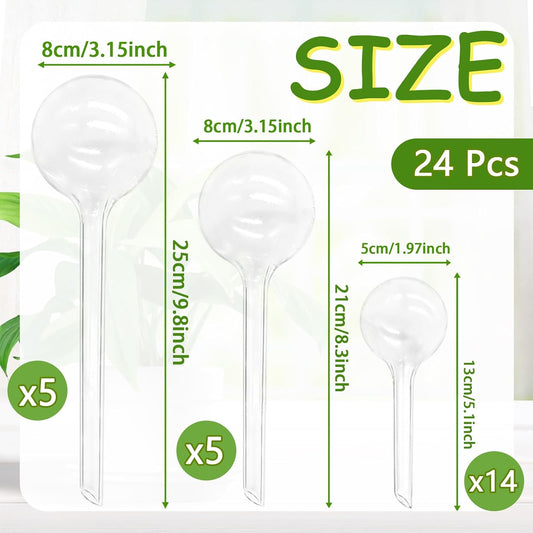 Pynqdfu 24 Pcs ,Clear Plastic Self-Watering Bulbs,Garden Automatic Watering Globes for Plant,Indoor,Outdoor,Graden,Flowers(Large,Medium,Small)