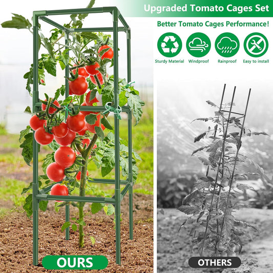 3 Pack 49" Square Tomato Cages, Heavy Duty Steel Garden Trellis Kit