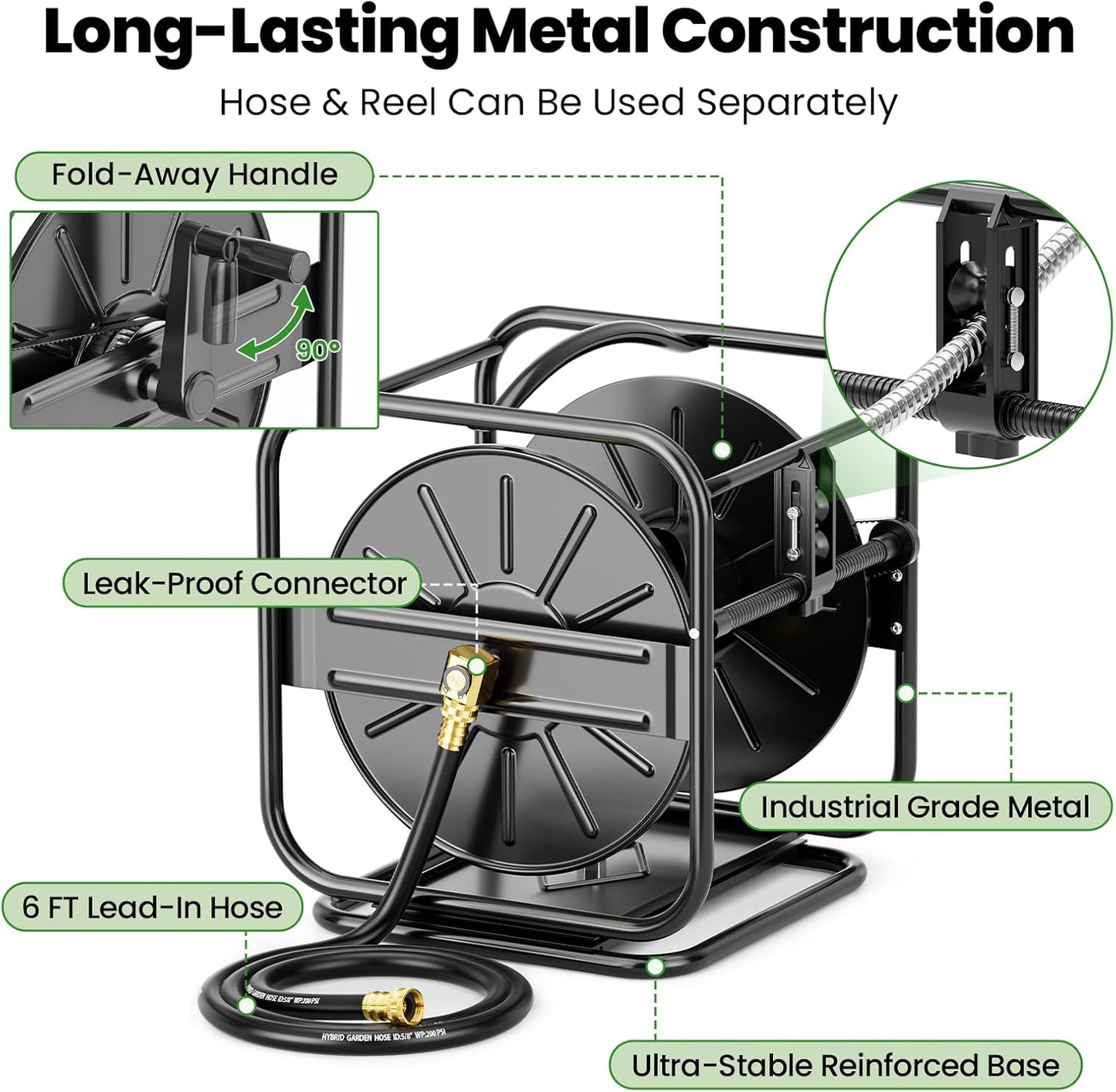 Garden Hose Reels, Holds 100 to 200 FT Hoses
