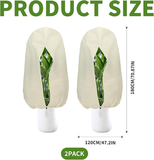 Plant Covers Freeze Protection – 2 Packs 47.2" x 70.8" Thickened Plant Frost Protection Covers, Heavy Duty Winter Plant Covers with Zipper & Drawstring, Reliable Freeze Protection for Outdoor Plants