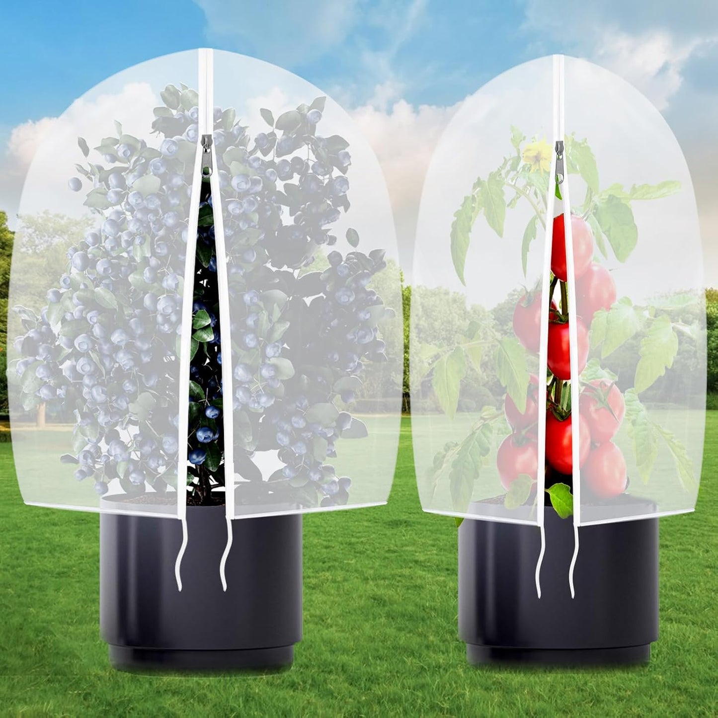Fruit Tree Netting for Cicadas - with 2Pcs 6Ftx5.3Ft Zipper&Drawstring Protection for Your Fruit Trees Garden Bird Netting Covers Blueberry Bush Tomato Bug Plant Protection Cherry Apple Tree