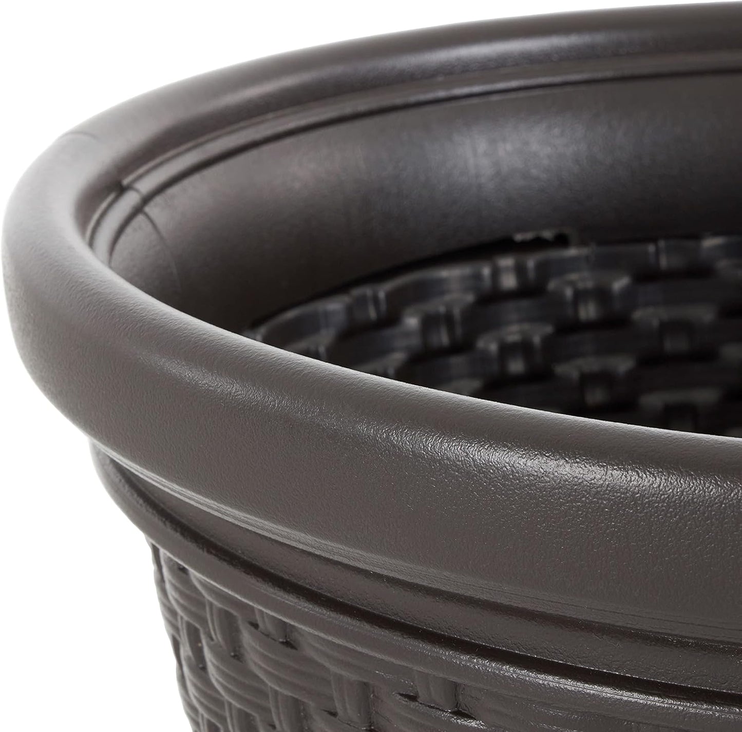 Decorative Wicker Garden Hose Holder Pot with 4 Drain Holes for 100 Foot Hoses, Java