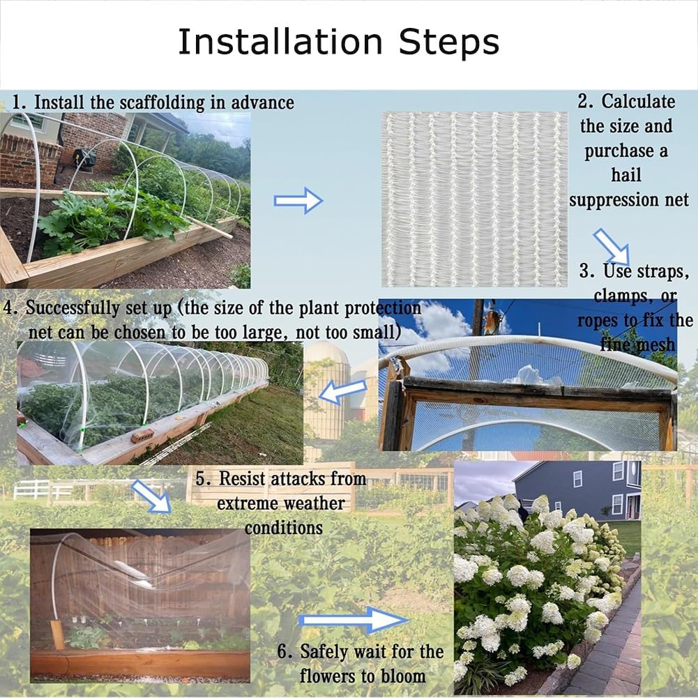 Heavy Duty Hail Netting for Garden - HDPE Mesh Cover for Fruit and Vegetable Protection - Weather-Resistant and Tear-Proof Design Reusable Floating Row Cover Net(2 x 5 m/6.6 x 16.4 ft) - Colors A