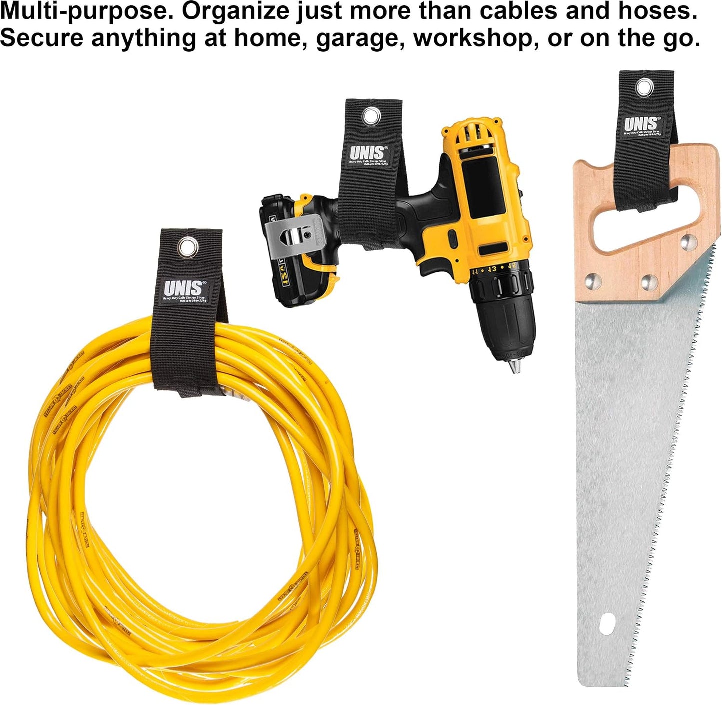 5 Pack Heavy Duty Large 13-inch Extension Cord Storage Organize Cables, Hoses, Power Cords, and Ropes with Extendable Cable Ties Strap Loop Hanger