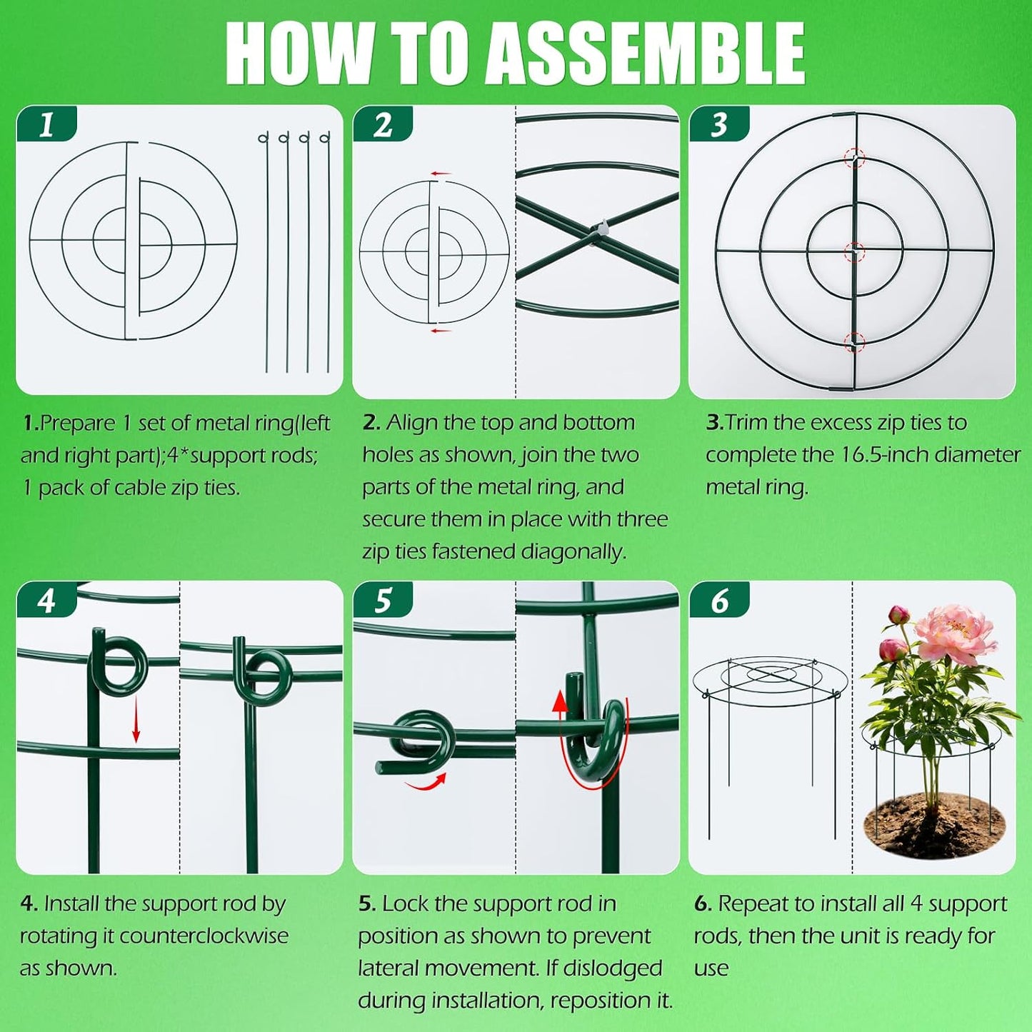 8 Pack Peony Cages and Supports, 11.5 x 20 Inch Plant Support Cage Set