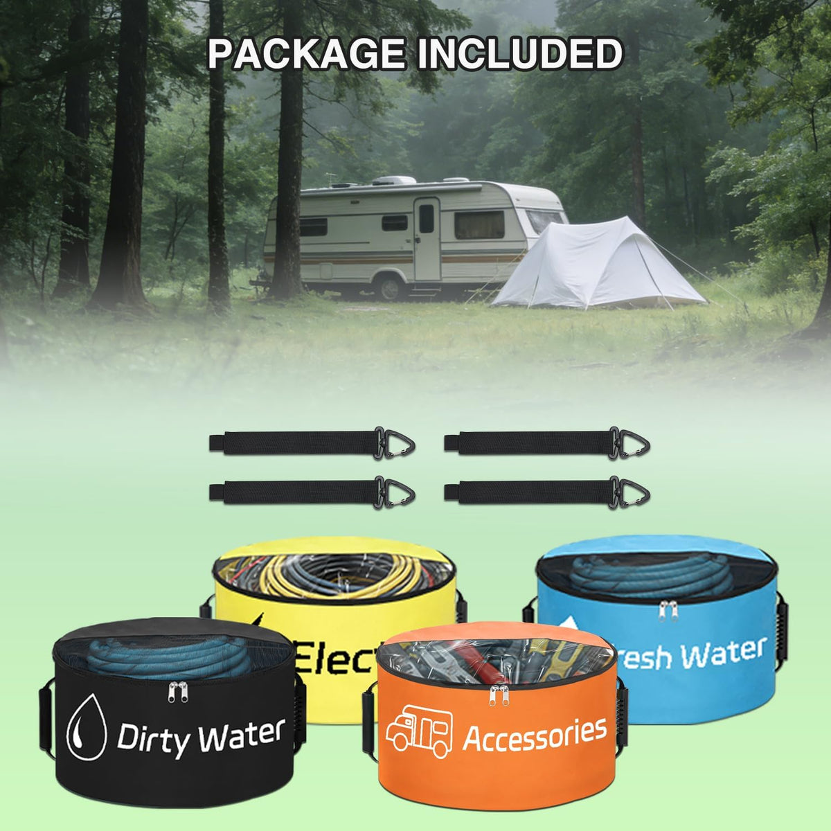 1 Pack RV Sewer Hose Storage Bag, Waterproof Black Dual Zipper