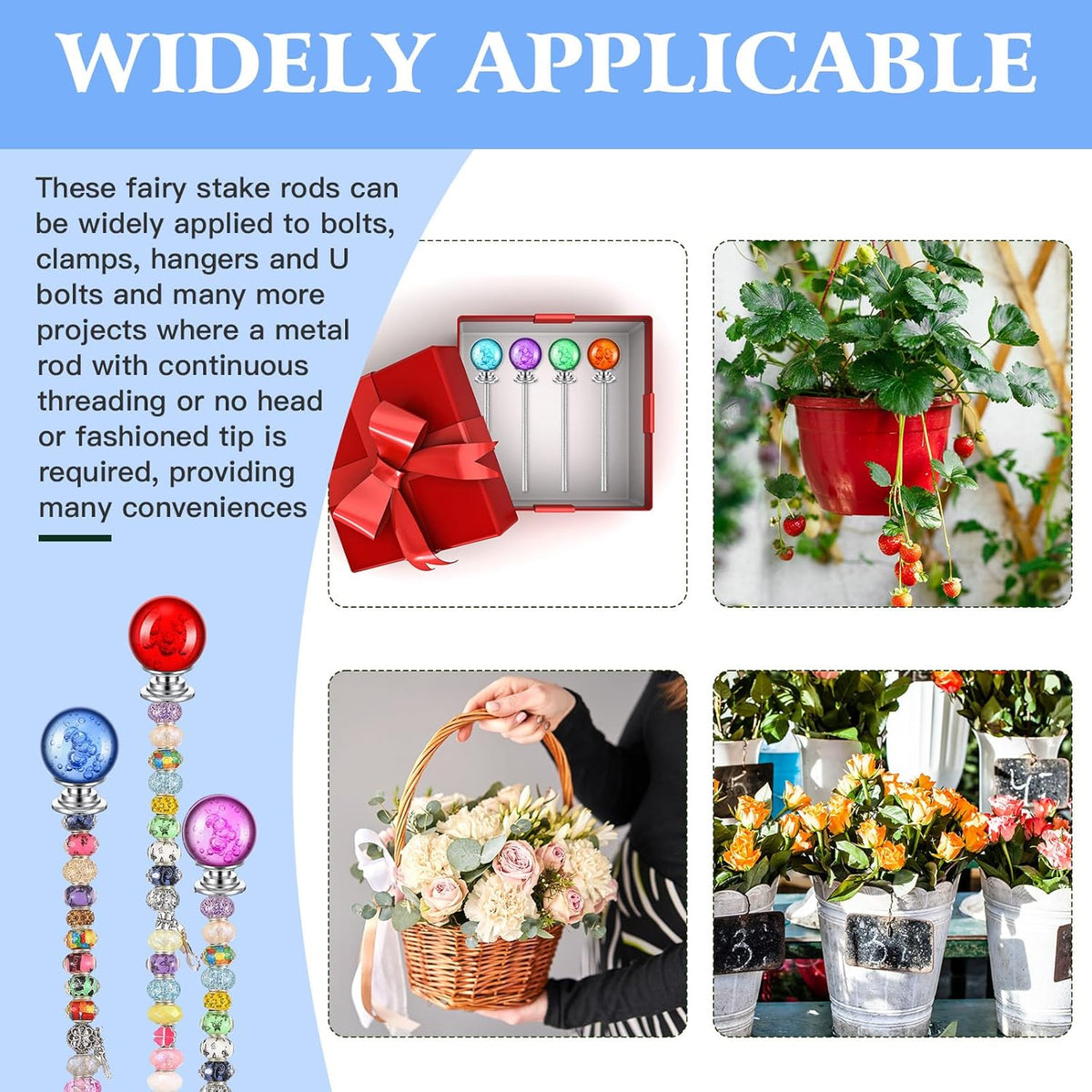 Pack of 8 Garden Beaded Stakes Wands Kit DIY Mini Fairy Sticks Rods
