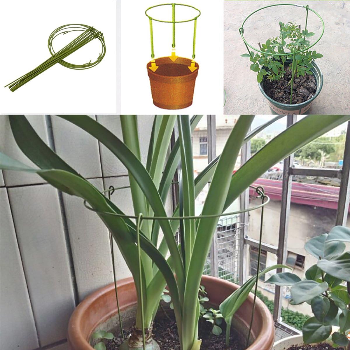 5 Pack Garden Plant Support Rings for Potted Plant, 6" Wide x 11" High, 3 Legs