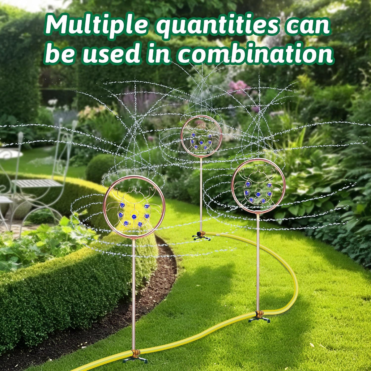 34" Tall Copper-Coated Stainless Steel Garden Sprinkler, 360° Rotating Decorative Ornamental Sprinkler for Lawn, Yard & Landscape Watering (Dragonfly)
