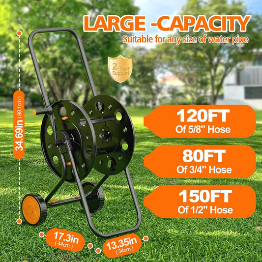Garden Hose Reel Cart, Holds 75-150 Ft of Hose Storage Holder