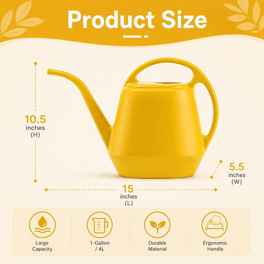 Plastic Watering Can, Yellow, 1-Gallon