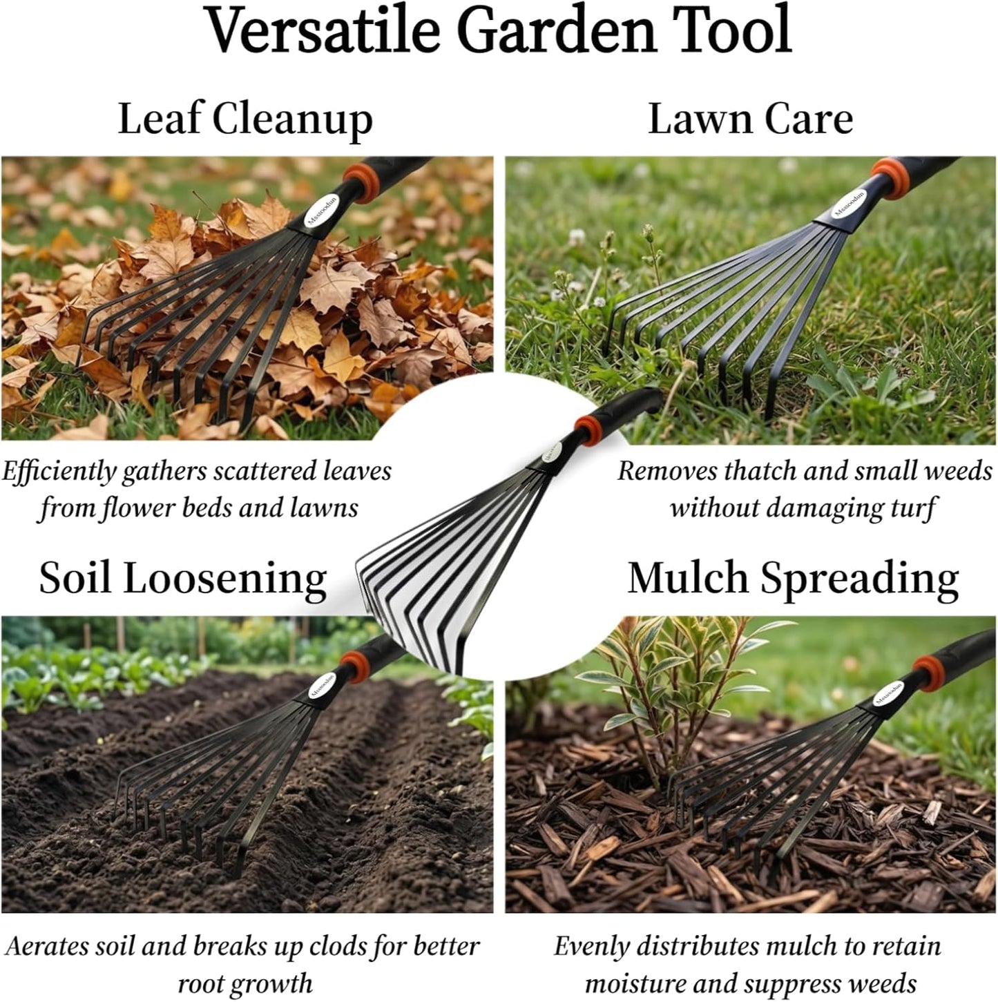 2 Pack Small Hand Rake for Gardening, Mini Leaf & Shrub Rake with Durable Steel Tines, Ergonomic Non-Slip Handle for Flower Beds, Lawn, Leaves & Yard Cleanup
