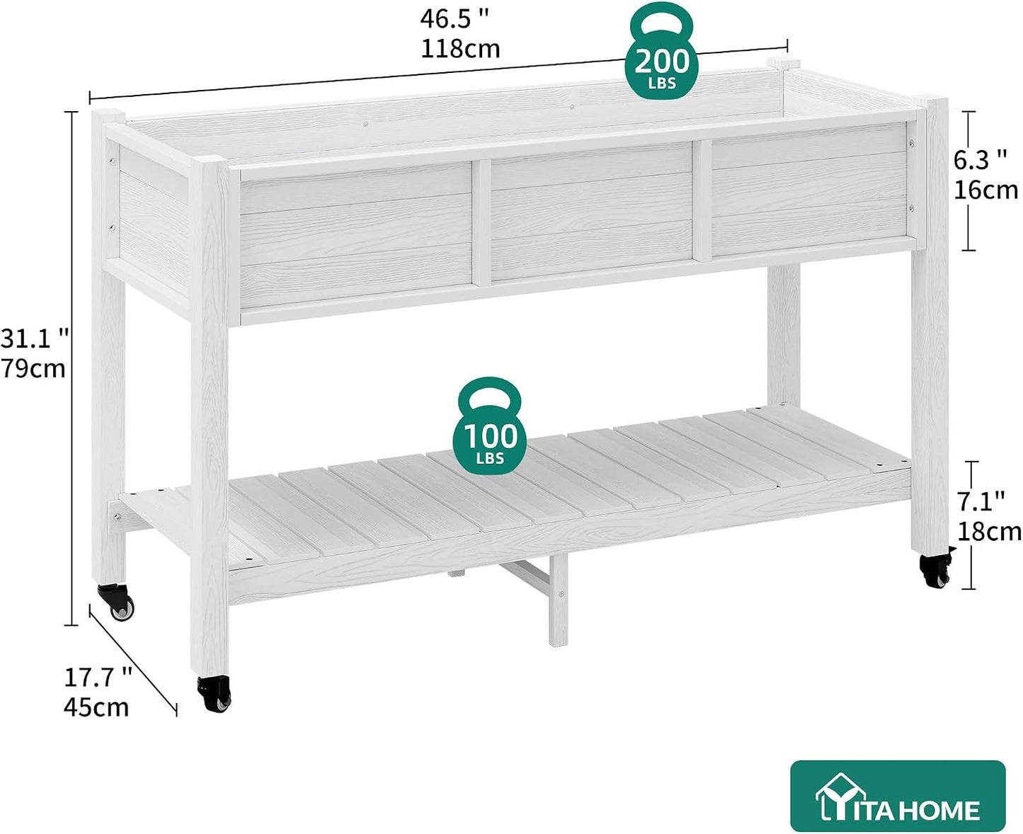 43.3x17.7x61 in Planter Trellis Box with Wheels & Drain Plug, Outdoor Resin Raised Garden Bed for Climbing Plants, Large Weather-Resistant Design, Black