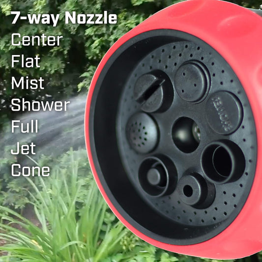 International 4610 Professional Heavy Duty 7-way Spray Nozzle With Ergonomic Rubber Grip, Black/Red