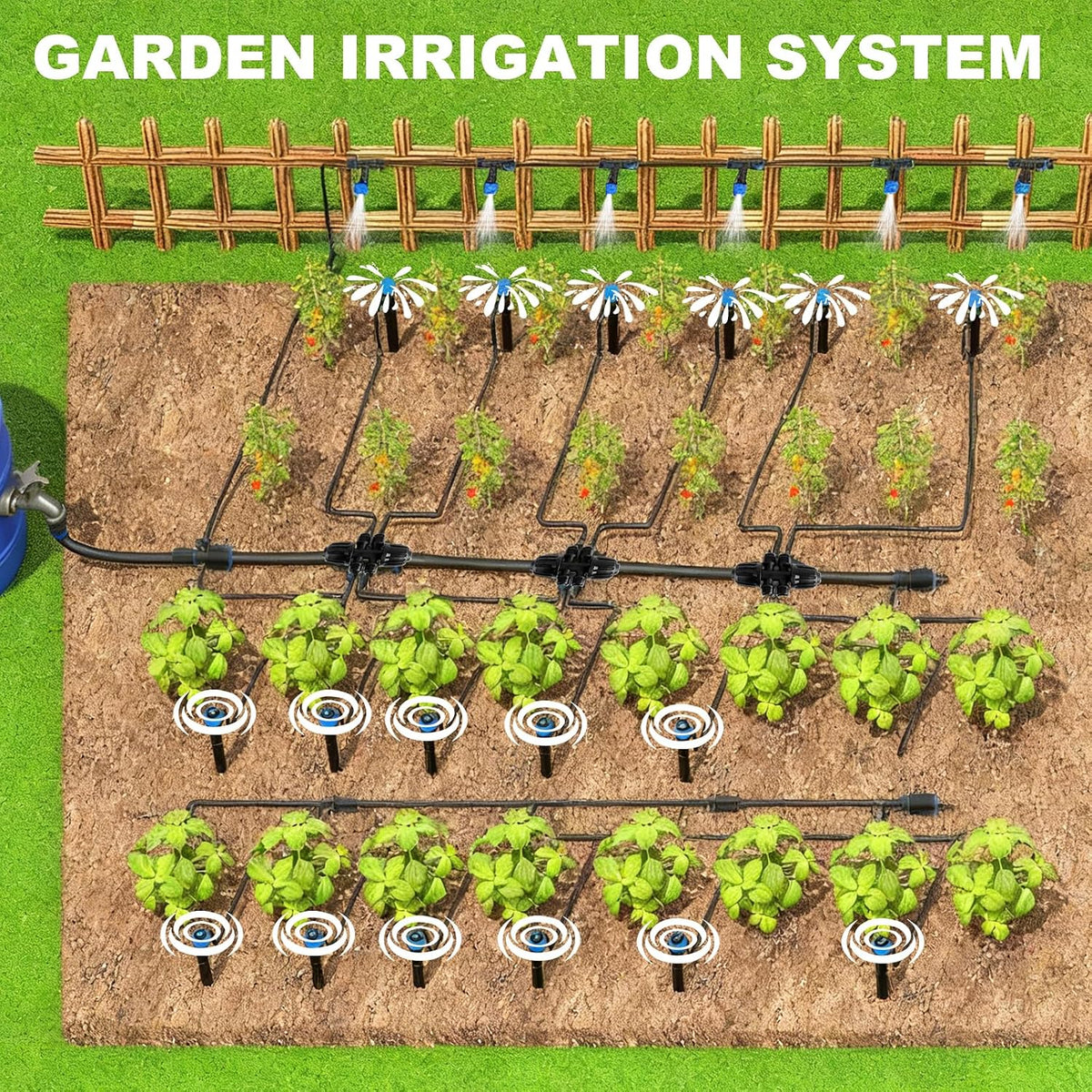 Garden Drip Irrigation System - 230FT Quick-Connect Automatic Watering Misting System Kit with 1/2" & 1/4" Tubing, Adjustable Spray Nozzles & Sprinklers for Lawn, Plant Bed, Greenhouse, DIY Irrigation