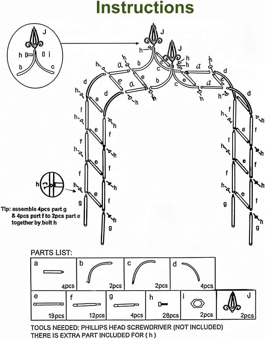 Thick Metal Garden Arch Rust-Proof Heavy Duty for Climbing Vines & Wedding